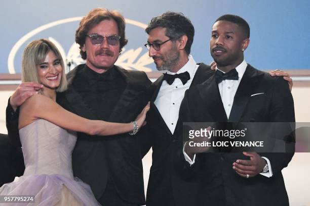 Algerian actress Sofia Boutella, US actor Michael Shannon, US director Ramin Brahani and US actor Michael B. Jordan pose as they arrive on May 12,...