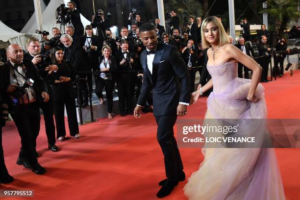 Actor Michael B. Jordan and Algerian actress Sofia Boutella arrive on May 12, 2018 for the screening of the film "Farenheit 451" at the 71st edition...