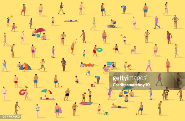 illustrazioni stock, clip art, cartoni animati e icone di tendenza di sulla spiaggia - affollato