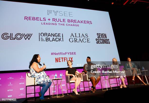 Jenelle Riley, Alison Brie, Danielle Brooks, Sarah Gadon and Regina King speak onstage at the Rebels and Rule Breakers Panel at Netflix FYSEE at...