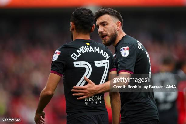 Ahmed Elmohamady of Aston Villa and Robert Snodgrass of Aston Villa during the Sky Bet Championship Play Off Semi Final First Leg match between...