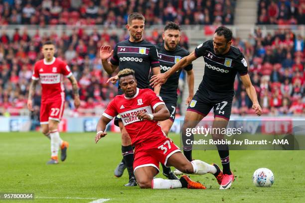 Adama Traore of Middlesbrough and Ahmed Elmohamady of Aston Villa during the Sky Bet Championship Play Off Semi Final First Leg match between...