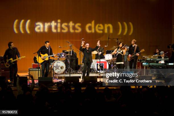 Jason Mozersky, Ben Harper, Ringo Starr, Jordan Richardson, Ann Marie Calhoun and Jesse Ingalls perform in the Artists Den at The Metropolitan Museum...