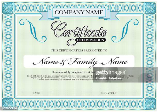 certificate achievement diploma green - certificate template blue stock illustrations
