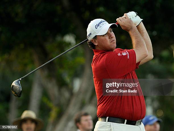 Boo Weekley hits from the first tee during the first round of the Sony Open in Hawaii held at Waialae Country Club on January 14, 2010 in Honolulu,...