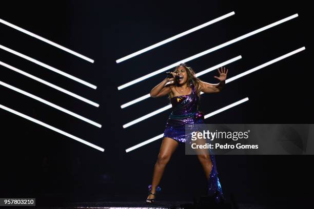 Jessica Mauboy representing Australia performs at Altice Arena on May 12, 2018 in Lisbon, Portugal.