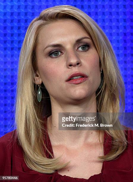 Actress Claire Danes of "Temple Grandin" speaks during the HBO portion of the 2010 Television Critics Association Press Tour at the Langham Hotel on...