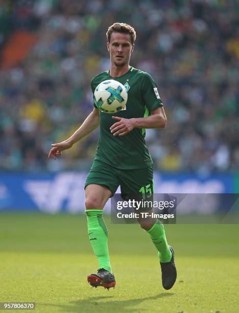 Sebastian Langkamp of Bremen controls the ball during the Bundesliga match between SV Werder Bremen and Borussia Dortmund at Weserstadion on April...