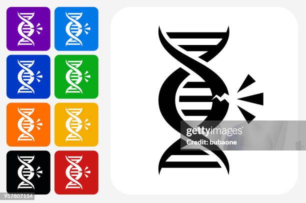 dna break icon square button set - dna broken stock illustrations