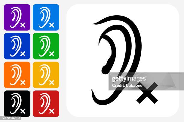 hearing lost icon square button set - hearing problem stock illustrations