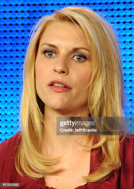 Actress Claire Danes speaks during the HBO portion of the 2010 Television Critics Association Press Tour at the Langham Hotel on January 14, 2010 in...