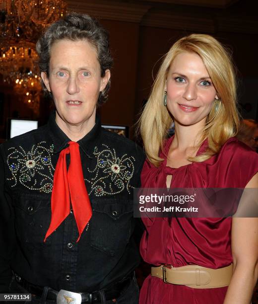 Dr. Temple Grandin and actress Claire Danes pose during the HBO portion of the 2010 Television Critics Association Press Tour at the Langham Hotel on...