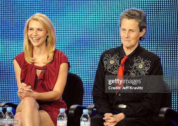 Actress Claire Danes and Dr. Temple Grandin of "Temple Grandin" speak during the HBO portion of the 2010 Television Critics Association Press Tour at...