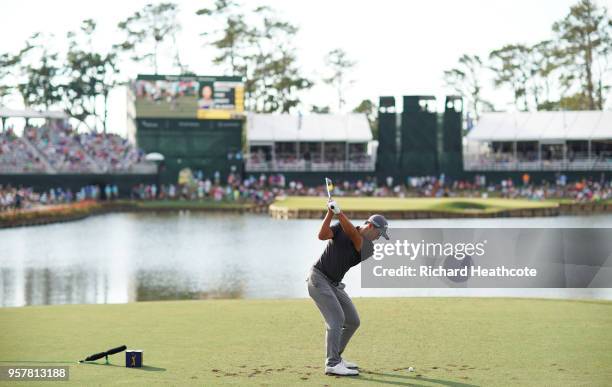 Danny Lee of New Zealand plays his shot from the 17th tee during the third round of THE PLAYERS Championship on the Stadium Course at TPC Sawgrass on...