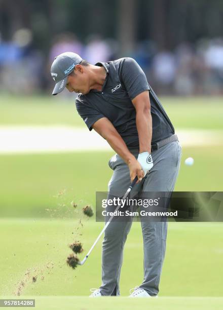 Danny Lee of New Zealand plays a shot during the third round of THE PLAYERS Championship on the Stadium Course at TPC Sawgrass on May 12, 2018 in...