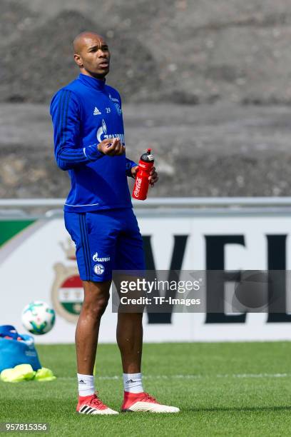 Naldo of Schalke looks on during a training session at the FC Schalke 04 Training center on May 2, 2018 in Gelsenkirchen, Germany.