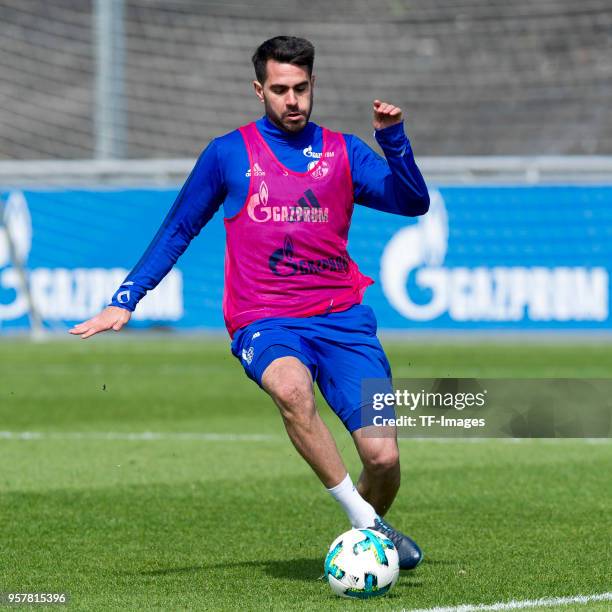 Pablo Insua of Schalke controls the ball during a training session at the FC Schalke 04 Training center on May 2, 2018 in Gelsenkirchen, Germany.