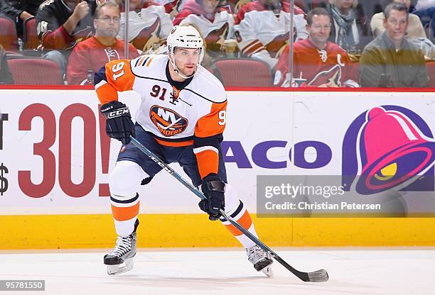 John Tavares of the New York Islanders in action during the NHL game against the Phoenix Coyotes at Jobing.com Arena on January 9, 2010 in Glendale,...