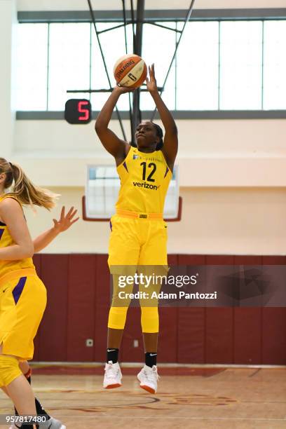 Chelsea Gray of the Los Angeles Sparks shoots the ball against the China National Team during a pre-season game on May 12, 2018 at Pasadena City...