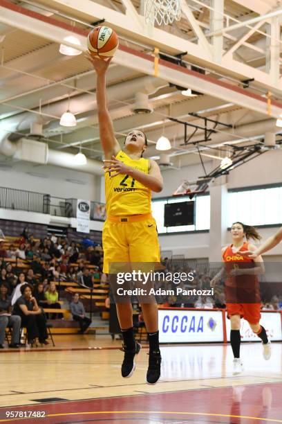 Mistie Bass of the Los Angeles Sparks shoots the ball against the China National Team during a pre-season game on May 12, 2018 at Pasadena City...
