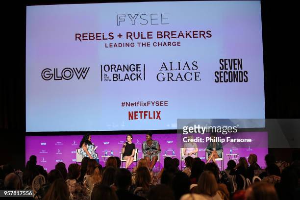 Jenelle Riley, Alison Brie, Danielle Brooks, Sarah Gadon and Regina King speak onstage at the Netflix - Rebels and Rule Breakers For Your...