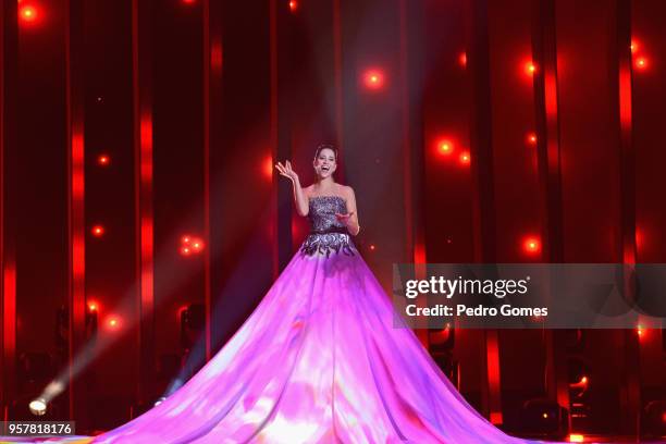 Elina Netsajeva representing Estonia performs at Altice Arena on May 12, 2018 in Lisbon, Portugal.