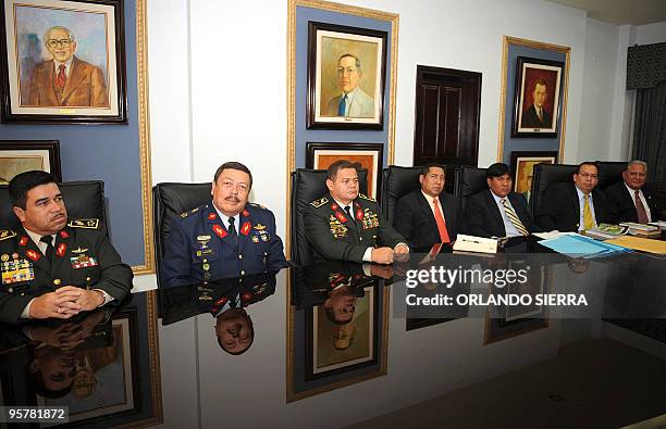 Honduran armed forces joint staff chief, General Romeo Vasquez Velasquez and members of his board of commanders, armed forces joint staff sub-chief,...