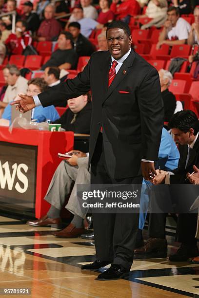 Head coach Cameron Dollar of the Seattle Redhawks reacts against the Cal State Northridge Matadors on January 11, 2010 at the Matadome in Northridge,...