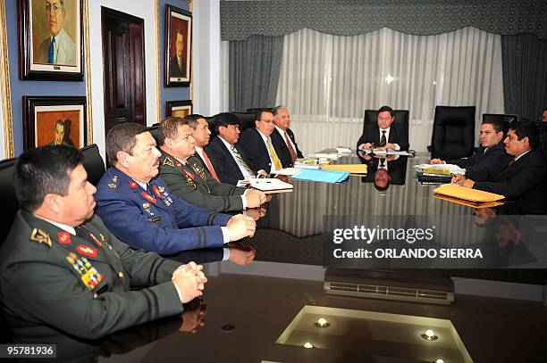 Honduran armed forces joint staff chief, General Romeo Vasquez Velasquez and members of his board of commanders, armed forces joint staff sub-chief,...