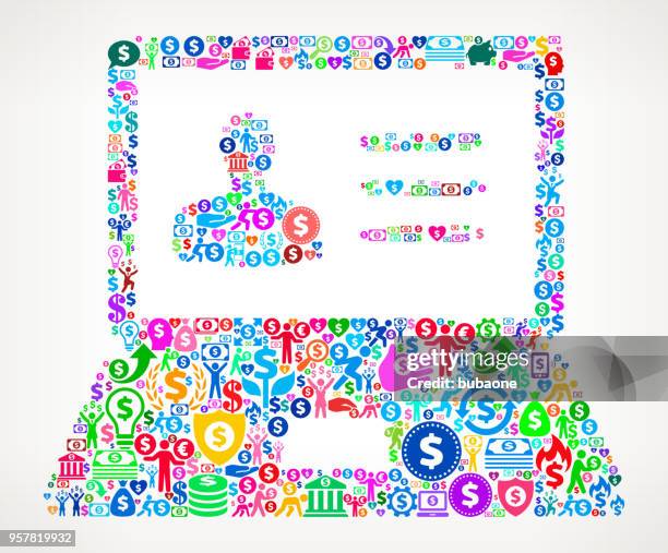 laptop and person's profile money vector icon pattern - facebook profile stock illustrations