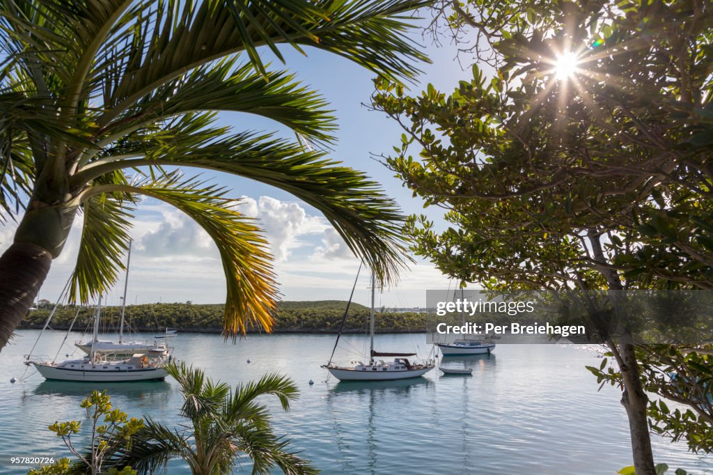 STOCKING ISLAND_SCENIC HARBOR WITH SAILBOATS _EXUMAS_Bahamas