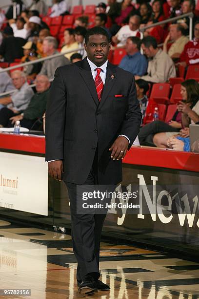 Head coach Cameron Dollar of the Seattle Redhawks walks on the court against the Cal State Northridge Matadors on January 11, 2010 at the Matadome in...