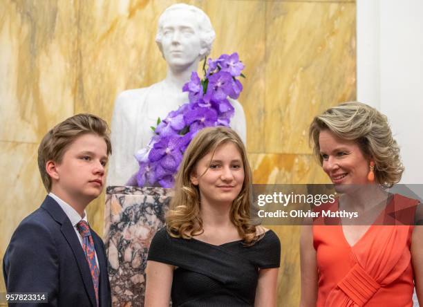 Queen Mathilde of Belgium, Princess Elisabeth and Prince Gabriel attend the finals of the Queen Elisabeth Contest in the Bozar on May 12, 2018 in...