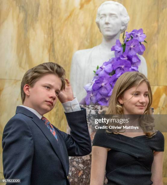 Princess Elisabeth of Belgium and Prince Gabriel attend the finals of the Queen Elisabeth Contest in the Bozar on May 12, 2018 in Brussels, Belgium.