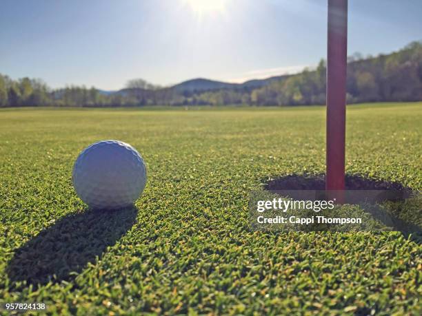 golf ball close up on putting green - putting green stock pictures, royalty-free photos & images