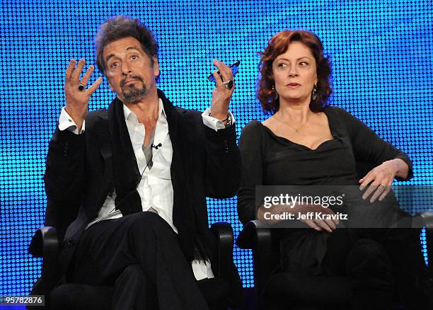 Actor Al Pacino and actress Susan Sarandon of "You Don't Know Jack" speak during the HBO portion of the 2010 Television Critics Association Press...