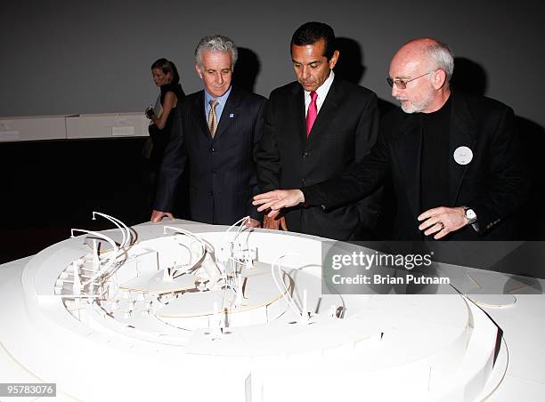 Mayor Antonio Villaraigosa, WET CEO Mark Fuller and Councilman Paul Krekorian attend the unveiling of WET's new facility at Idea Playground on...