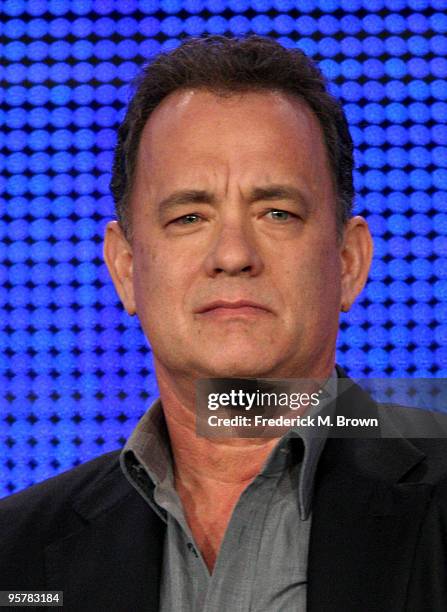 Executive producer Tom Hanks of "The Pacific" speaks during the HBO portion of the 2010 Television Critics Association Press Tour at the Langham...