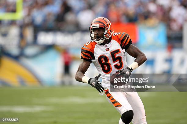 Wide receiver Chad Ochocinco of the Cincinnati Bengals carries the ball against the San Diego Chargers on December 20, 2009 at Qualcomm Stadium in...