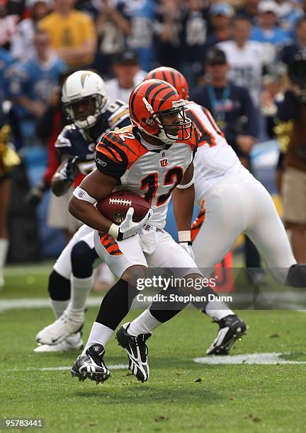 Running back Cedric Benson of the Cincinnati Bengals carries the ball against the San Diego Chargers on December 20, 2009 at Qualcomm Stadium in San...