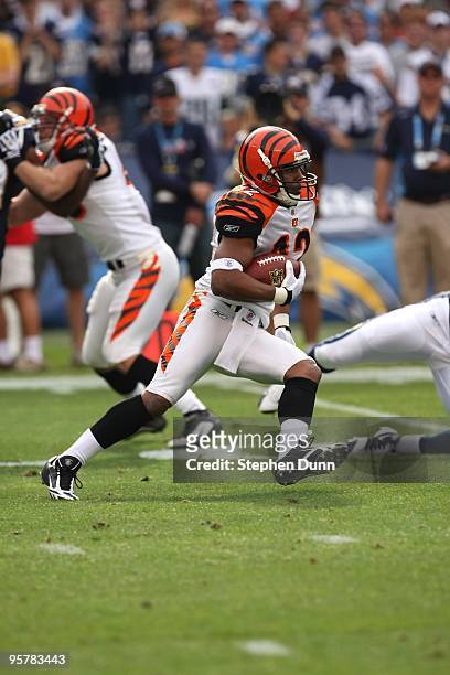 Running back Cedric Benson of the Cincinnati Bengals carries the ball against the San Diego Chargers on December 20, 2009 at Qualcomm Stadium in San...