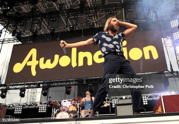 Isaac Carpenter, Marc Walloch, and Aaron Bruno of AWOLNATION perform onstage at KROQ Weenie Roast 2018 at StubHub Center on May 12, 2018 in Carson,...