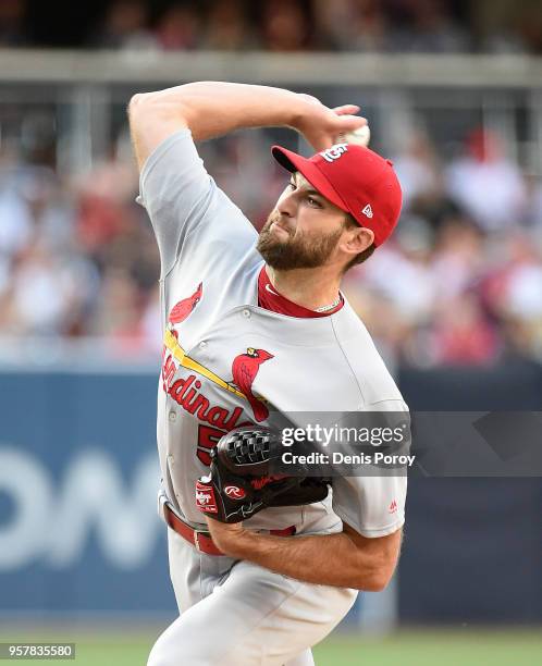 Michael Wacha of the St. Louis Cardinals pitches during the first inning of a baseball game against the San Diego Padres at PETCO Park on May 12,...