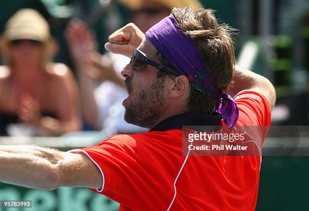 Arnaud Clement of France celebrates following his semi final match against Philipp Kohlschreiber of Germany during day five of the Heineken Open at...