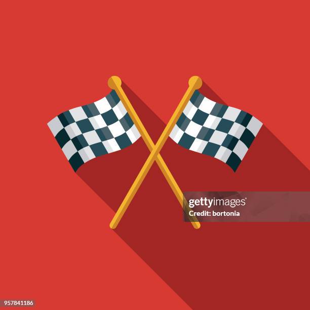 checkered flags flat design sports icon with side shadow - finish line icon stock illustrations