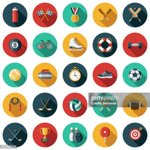sport-flaches design-icon-set mit seite schatten - sport stock-grafiken, -clipart, -cartoons und -symbole