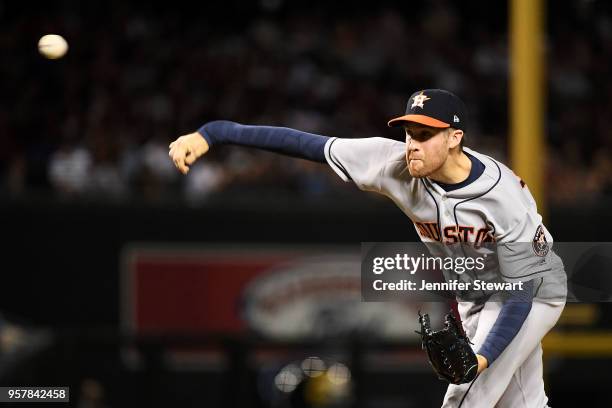 Collin McHugh of the Houston Astros delivers a pitch in the seventh inning of the MLB game against the Arizona Diamondbacks at Chase Field on May 5,...