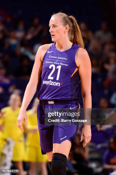 Marie Gulich of the Phoenix Mercury looks on during a pre-season game against the Seattle Storm on May 12, 2018 at Talking Stick Resort Arena in...