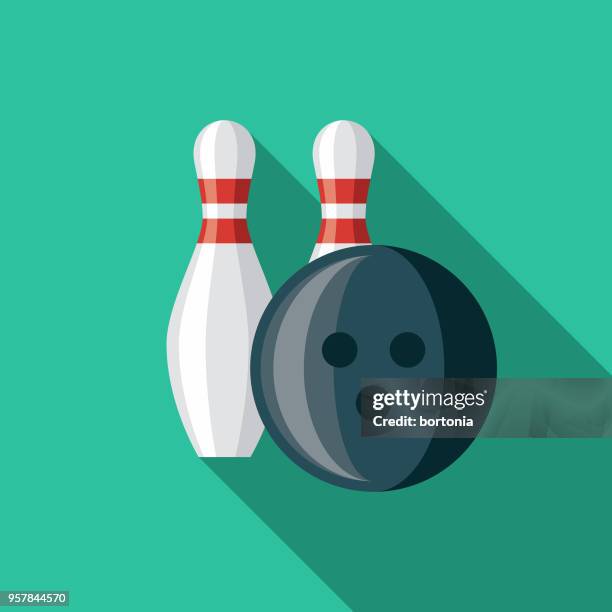 ilustraciones, imágenes clip art, dibujos animados e iconos de stock de icono de deportes diseño plano con lado sombra de bolos - bolos juegos