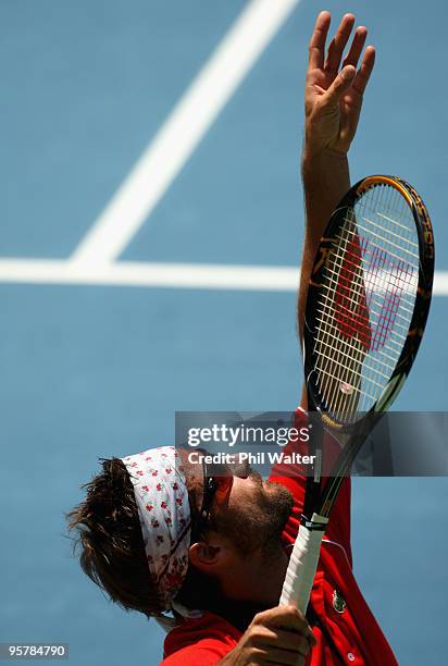 Arnaud Clement of France serves in his semi final match against Philipp Kohlschreiber of Germany during day five of the Heineken Open at the ASB...